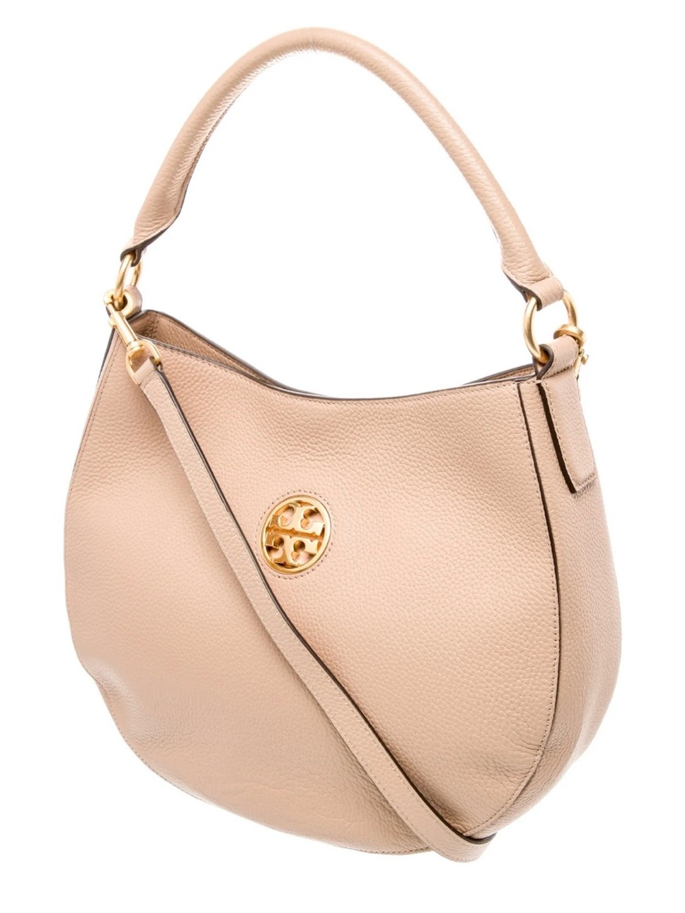 Tory Burch Carson Devon Hobo Crossbody Pebbled Leather Hobo Bag in Sand